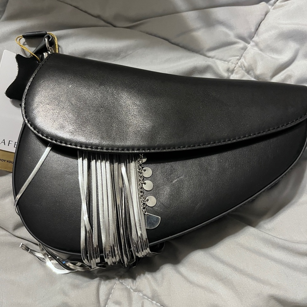New Bafelli Italian Black Leather Purse Handbag Formal Evening Party